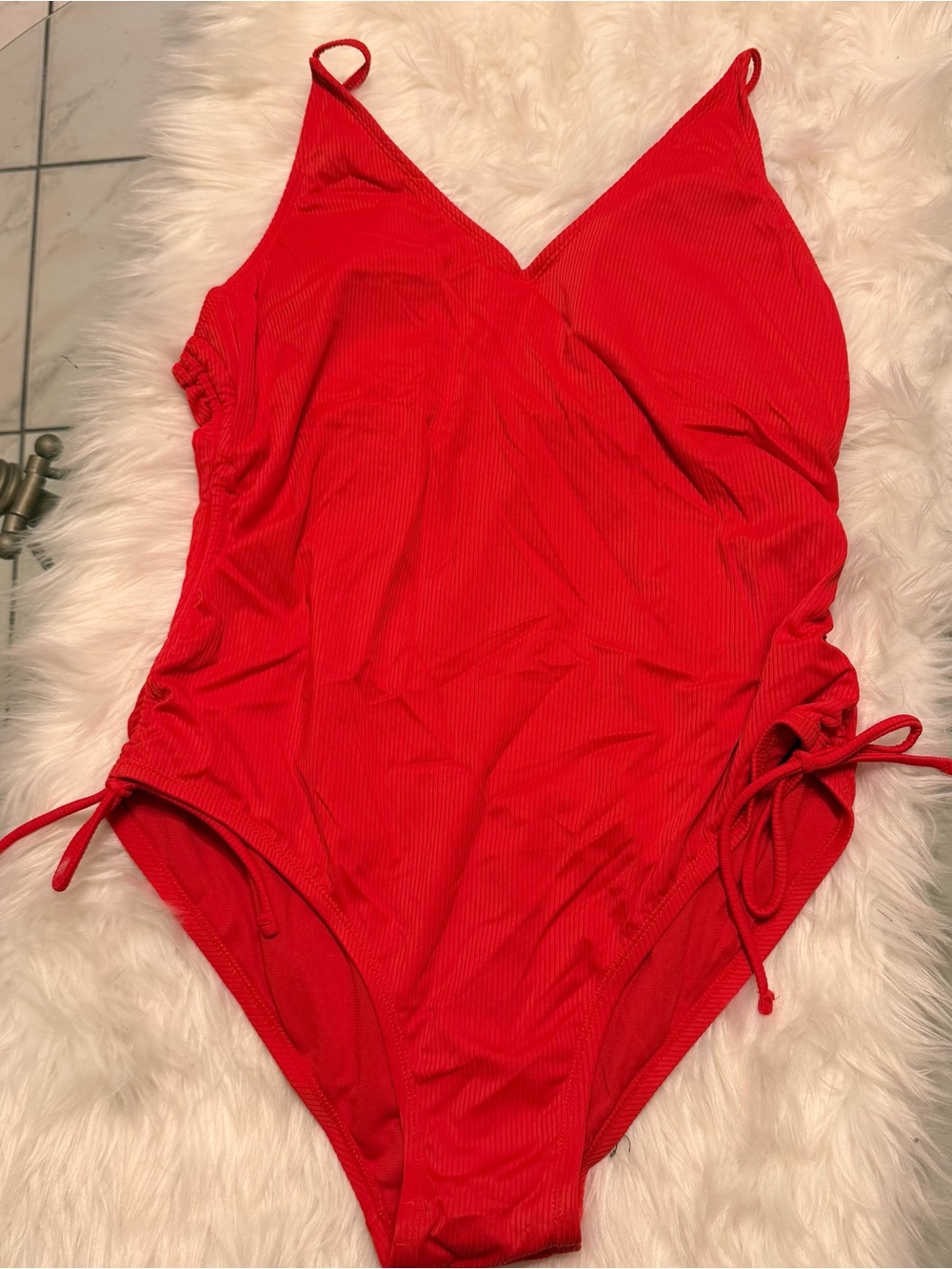 Red Ribbed One-Piece Swimsuit for women